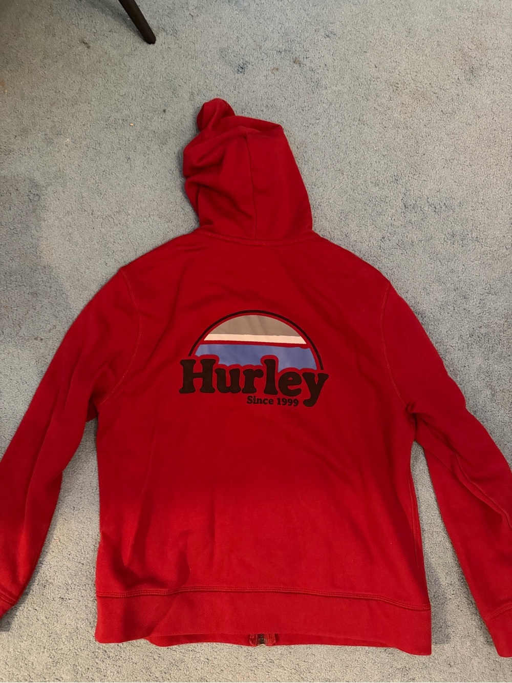 Hurley Red Hoodie with Retro Half-Sun Graphic